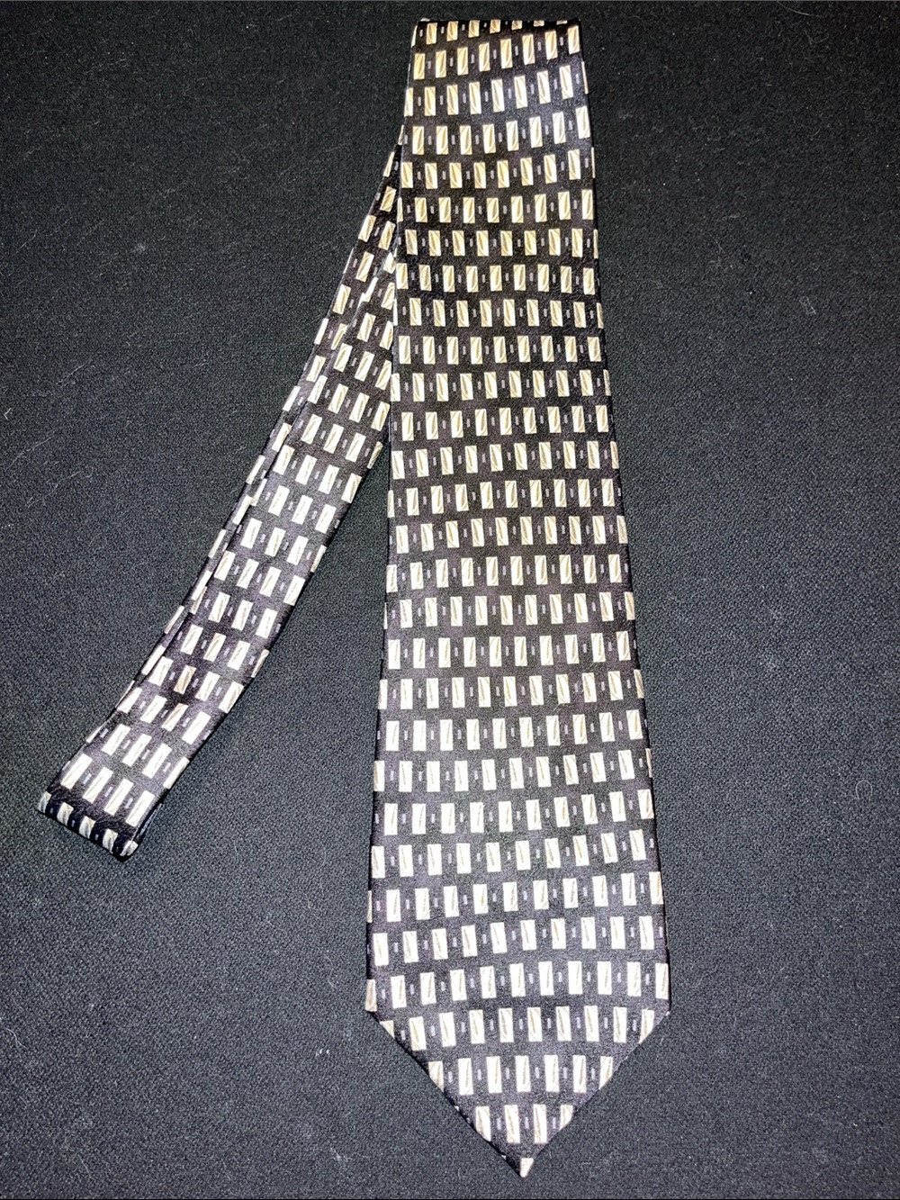 Pierre Cardin Black Tie with Gold Rectangular Pattern